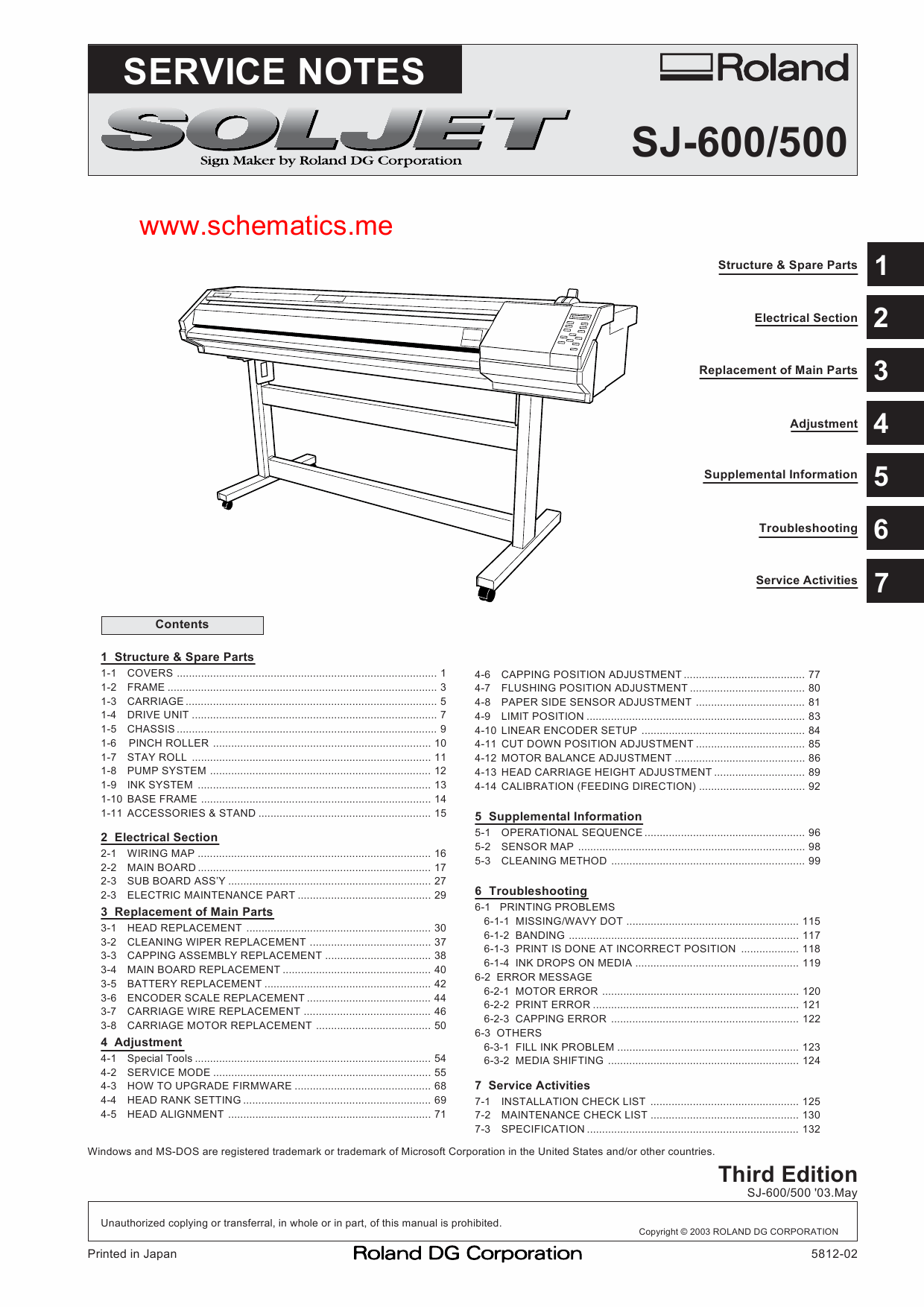 Roland SOLJET SJ 600 500 Service Notes Manual-1